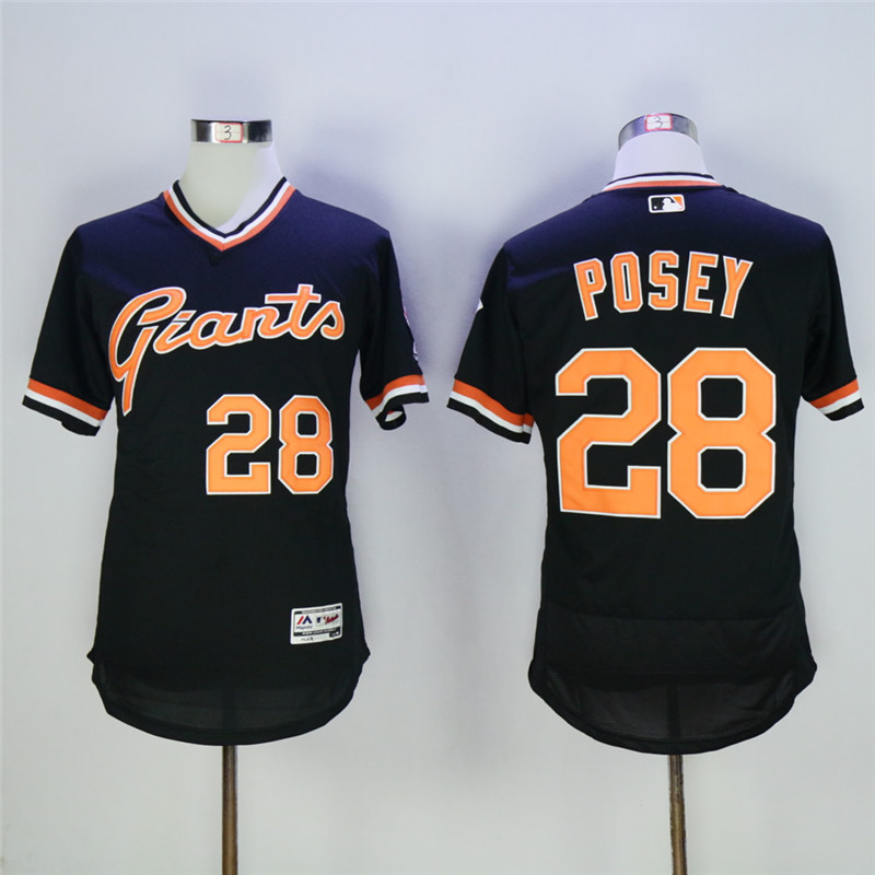 Men's San Francisco Giants #28 Buster Posey Black Throwback Flexbase Stitched MLB Jersey